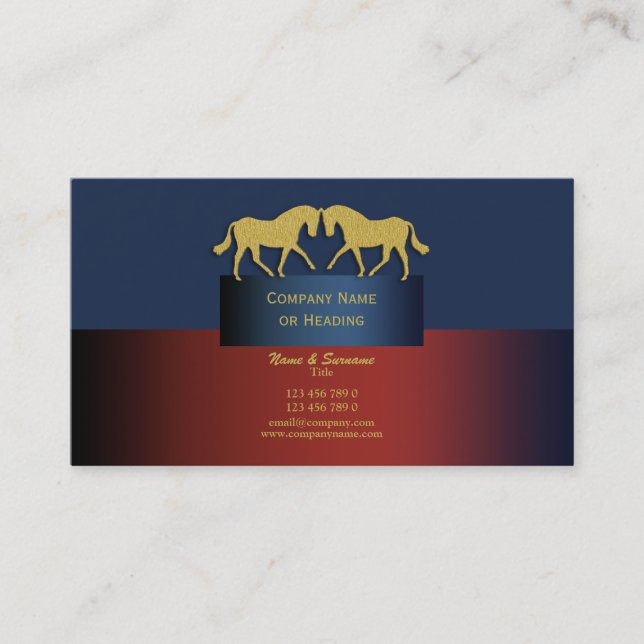 Carte De Visite Affaires de cheval lançant l'or bleu (Devant)