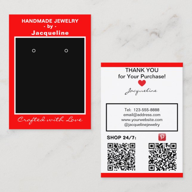 Carte De Visite Affichage de codes QR pour des boucles d'oreilles  (Devant / Derrière)