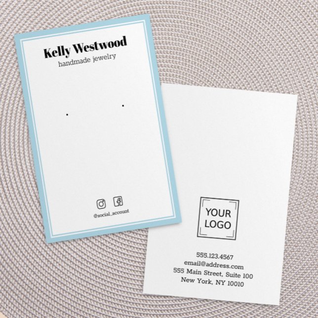 CARTE DE VISITE AFFICHAGE LOGO SOCIAL ICÔNE DE LA FRONTIÈRE BLEU C (Enhance Your Jewelry Presentation with our Blush Pink Border Logo Earring Display Card)