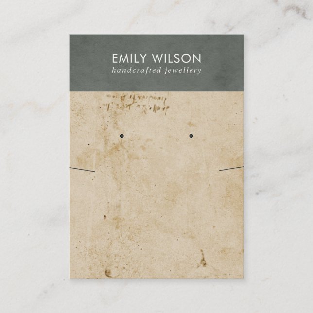 CARTE DE VISITE AFFICHAGE RÉTRO GRAY PAPIER TEXTURE NECKLACE EARRI (Devant)