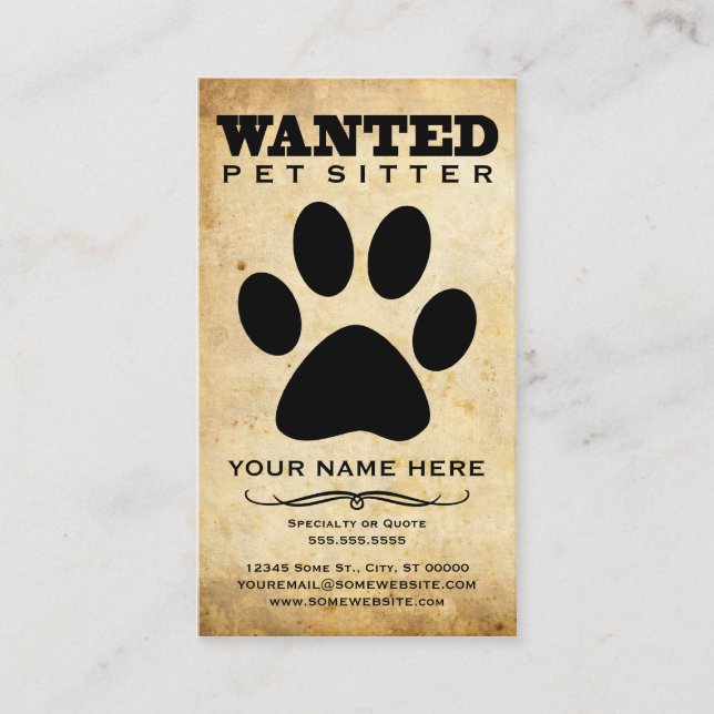 Carte De Visite affiche de recherche de gardien d'animaux (Devant)
