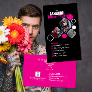 Carte De Visite Affiche de Salon de Tatouage - Noir rose personnal