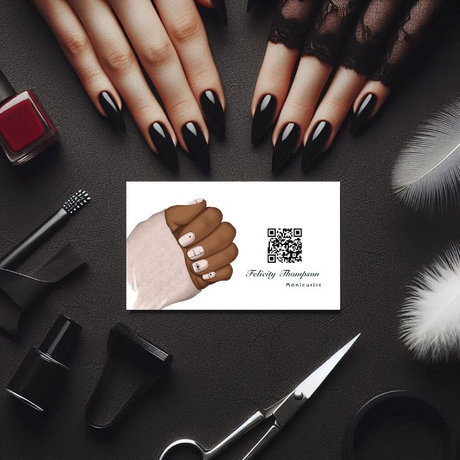 Carte De Visite Africain Américain Manicurist Beauté QR Code affai (Manicurist Business Card)