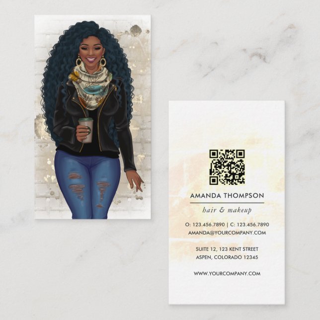 Carte De Visite African American Hair Stylist QR Code (Devant / Derrière)