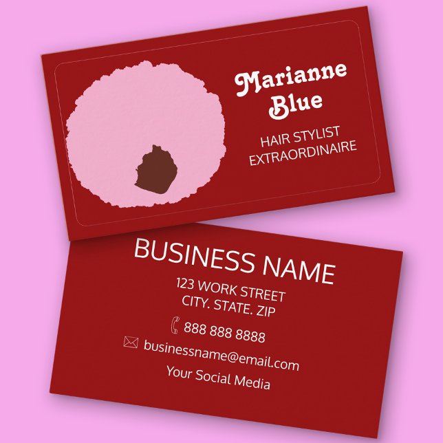 Carte de visite afro-américain de coiffeur (Pink Afro Hairstylist Business Cards)