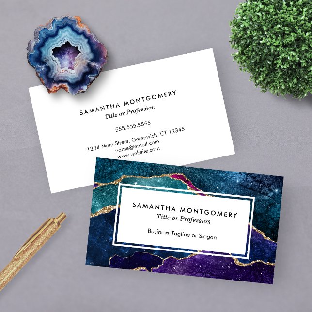 Carte De Visite Agate Bleu Violet Aqua Veines Dorées (Chic Blue Purple Aqua Gold Veins Agate Business Card)