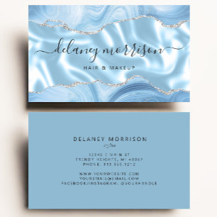Carte De Visite Agate Bleue Paillettes Argent Luxe