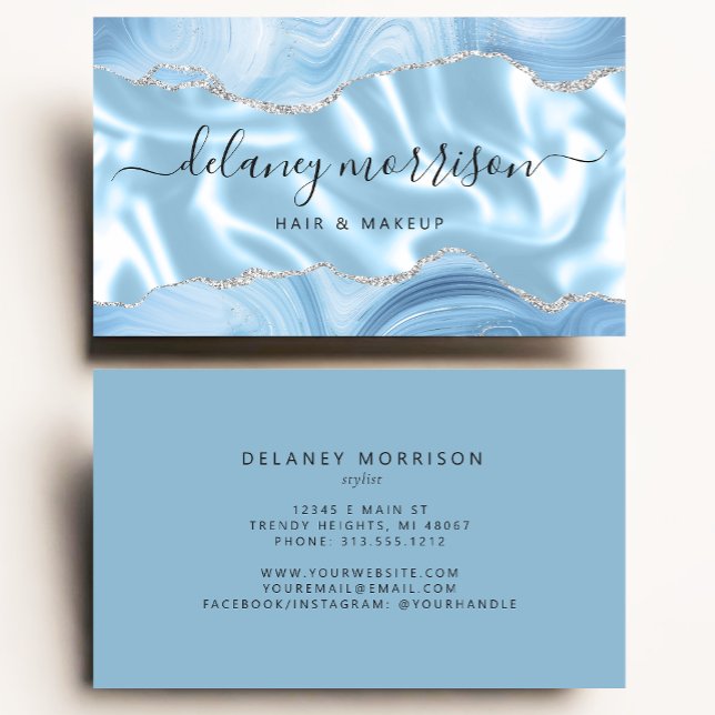Carte De Visite Agate Bleue Paillettes Argent Luxe (Créateur téléchargé)