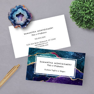 Carte De Visite Agate Chic Blue Purple Aqua Gold Veins