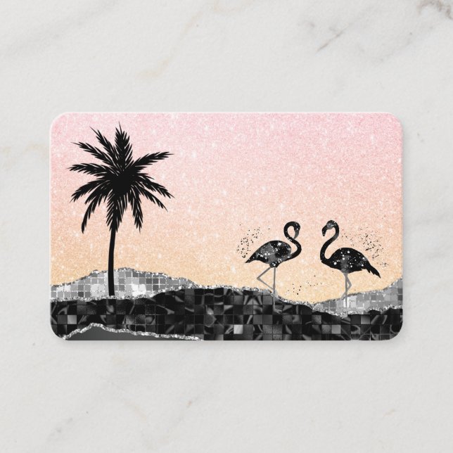 Carte De Visite *~* Agate Crystal Palm Tree Flamant rose tropical (Devant)