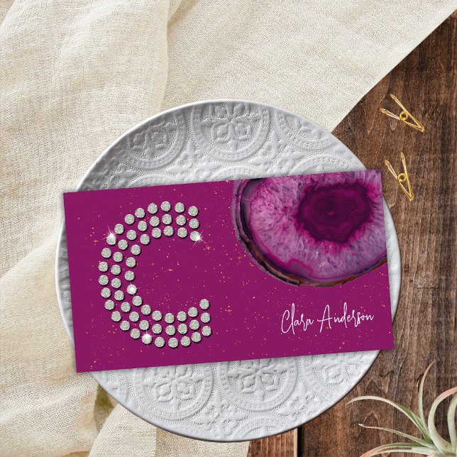 Carte De Visite Agate De Plum De Diamant Chic Lettre Initiale C Mo (Front)