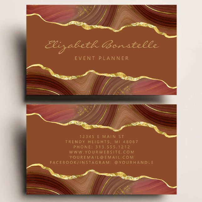 Carte De Visite Agate doré feuille luxueuse orange brûlée (Créateur téléchargé)