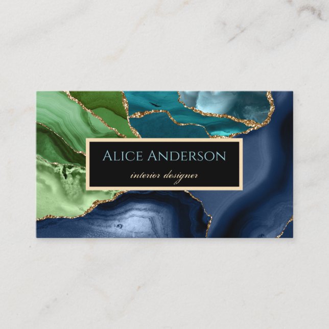 Carte De Visite Agate Élégante Bleu Vert Foncé Designer (Devant)