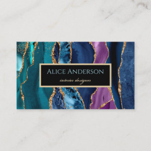 Carte De Visite Agate élégante or bleu vert noir créateur Busin