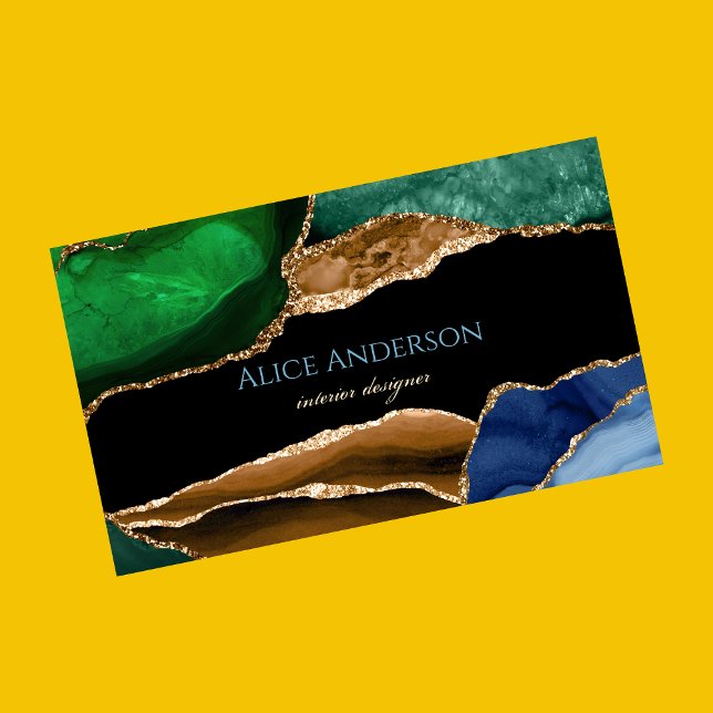 Carte De Visite Agate élégante verte bleue dorée Designer (Créateur téléchargé)