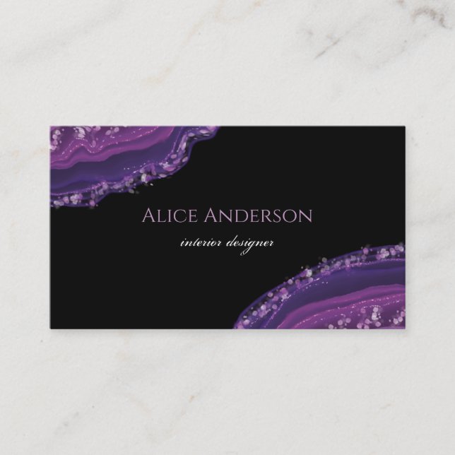 Carte De Visite Agate Élégante Violet Noir Designer (Devant)