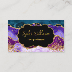 Carte De Visite Agate Fausse Paillette Paon Violet et Bleu