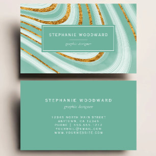 Carte De Visite Agate Geode Mint Green Gold Faux Parties scintilla