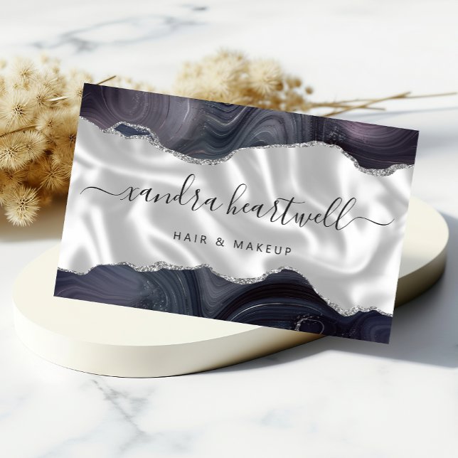 Carte De Visite Agate Gris Foncé Paillettes Argent Luxe (Créateur téléchargé)