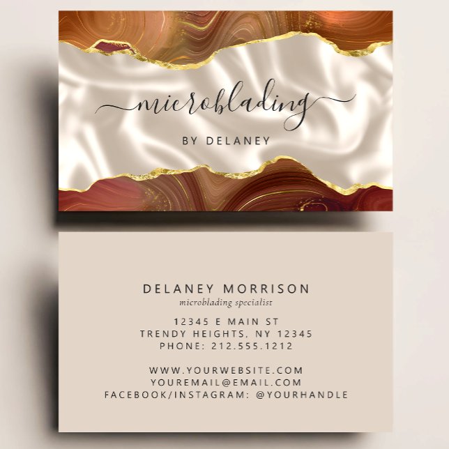 Carte De Visite Agate Ivoire Or Brûlé Luxe Microblading (Créateur téléchargé)