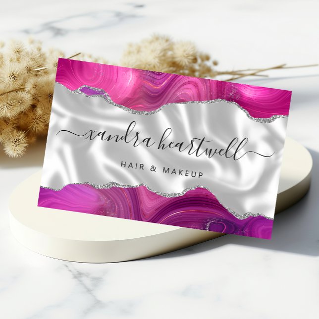Carte De Visite Agate Magenta Paillettes Argent Luxe (Créateur téléchargé)