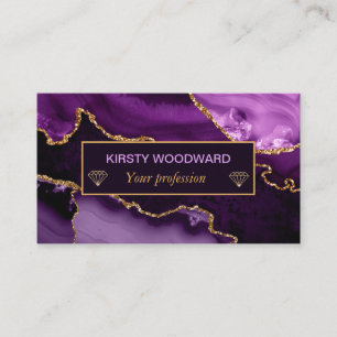 Carte De Visite Agate Marbre à paillettes de faux or et violet