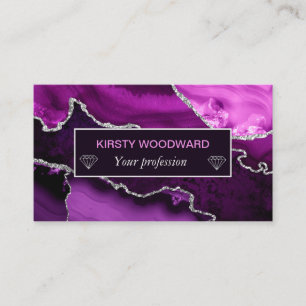 Carte De Visite Agate Marbre Fausse Argent Pailleté Violet