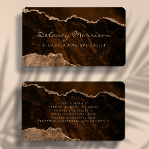 Carte De Visite Agate Microblading Or Brun Doré Arrondi