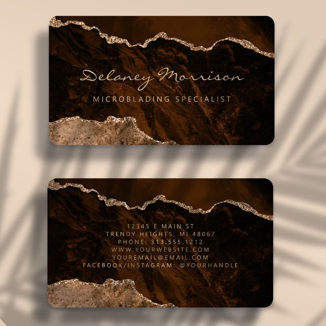 Carte De Visite Agate Microblading Or Brun Doré Arrondi (Créateur téléchargé)