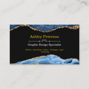 Carte De Visite Agate Navy et Gold Faux Parties scintillant