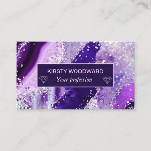 Carte De Visite Agate Pailleté Faux Holo Violet Élégant