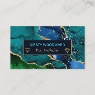 Carte De Visite Agate pailletée bleu, vert et or faux
