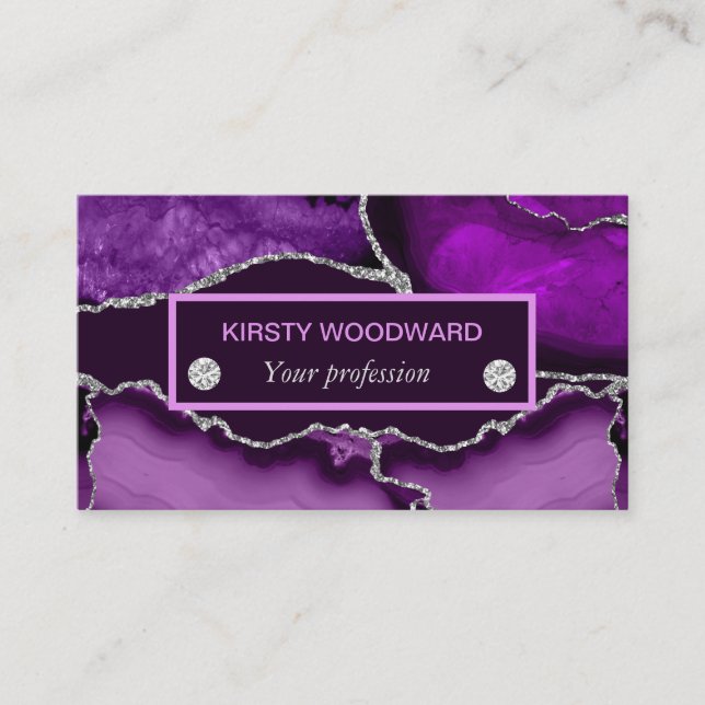 Carte De Visite Agate Pailletée Violet et Argent (Devant)