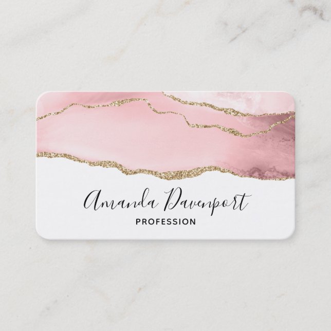 Carte De Visite Agate rose vierge avec ruban or Élégant (Devant)