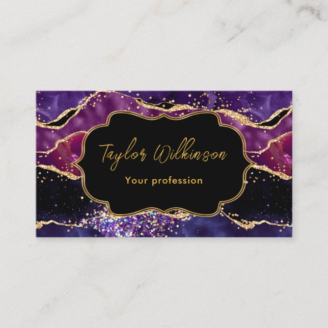 Carte De Visite Agate sequins or et or violet foncé (Devant)