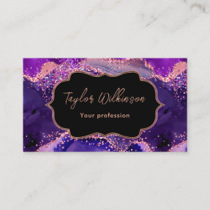 Carte De Visite Agate Sequins Rose et Violet Foncé