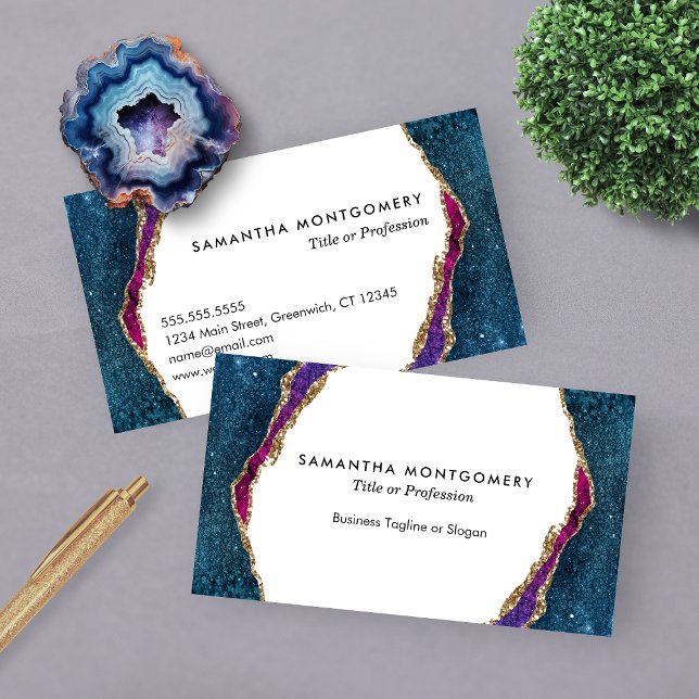 Carte De Visite Agate Veines Or Bleu Violet Aqua Professionnel (Chic Blue Purple Aqua Gold Veins Agate Professional Business Card)