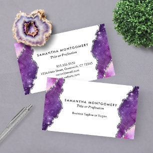 Carte De Visite Agate Violet Rose Argent Professionnel