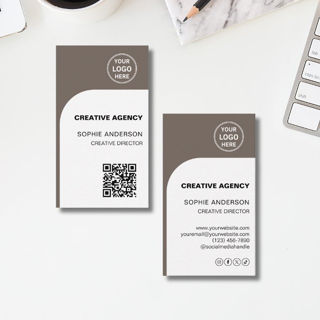 Carte De Visite Agence Créative Logo QR Moderne (Modern Logo Photo QR Creative Agency Business Card)