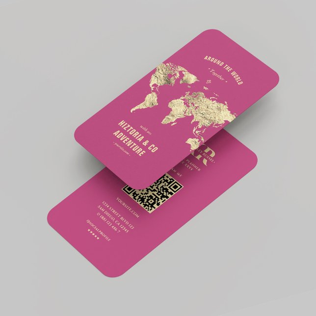 Carte De Visite Agence de Visite Moderne Planificateur de Voyage C (Modern Tour Agency Travel Planner Pink Gold Business Card
)