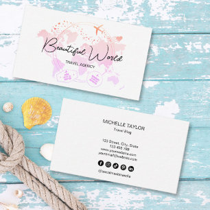 Carte De Visite Agence de Voyage Blog Pink World Map Logo