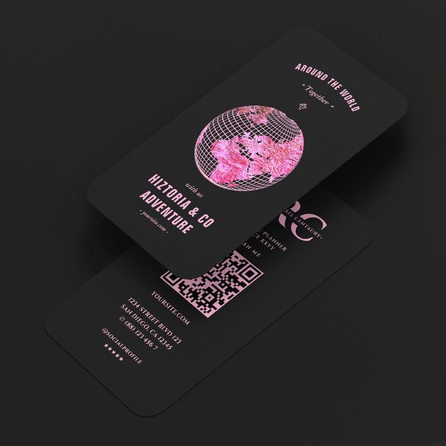 Carte De Visite Agence de voyage Guide de Tour Minimal Black Pink  (Minimal Tour Guide Travel Agency Black Pink Globe Business Card
)