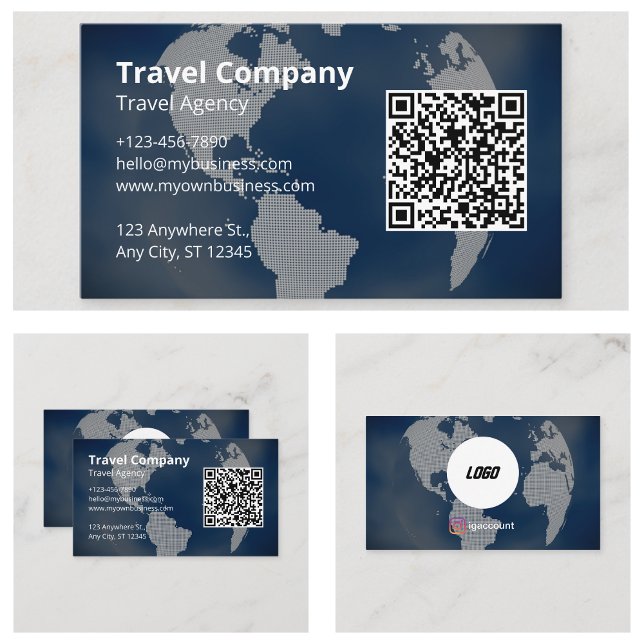 Carte De Visite Agence de voyages professionnelle code QR (QR Code Professional Travel Agency Business Cards)