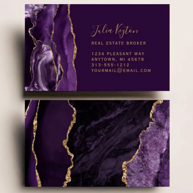 Carte De Visite Agence Immobilière Agate Violette Géode Paillettes (Créateur téléchargé)