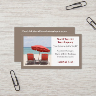 Carte De Visite Agent Brown Agence de Voyage Red Beach Chaises