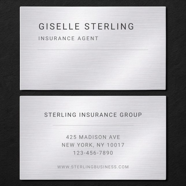 Carte De Visite Agent d'assurance Argent Métallisé Professionnel (Créateur téléchargé)