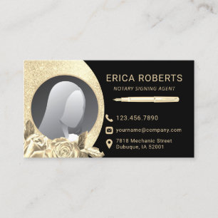 Carte De Visite Agent de signature de notaire Black & Gold Floral 