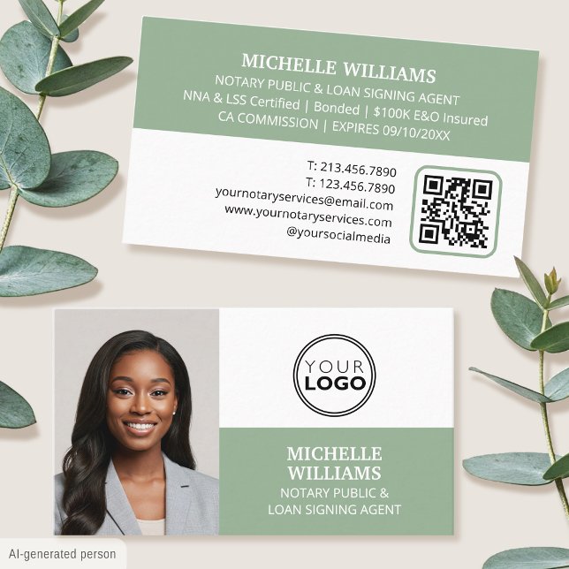 Carte De Visite Agent de signature de notaire Code QR Logo Photo V (Créateur téléchargé)