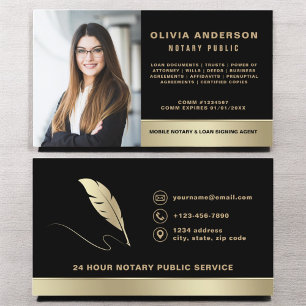 Carte De Visite Agent de signature de notaire Photo Black & Gold