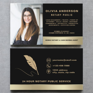 Carte De Visite Agent de signature de notaire Photo Black & Gold